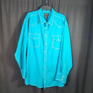 High Noon Mens 2XL Turquoise Western Pearl Snap Shirt Contrast Stitch Rodeo